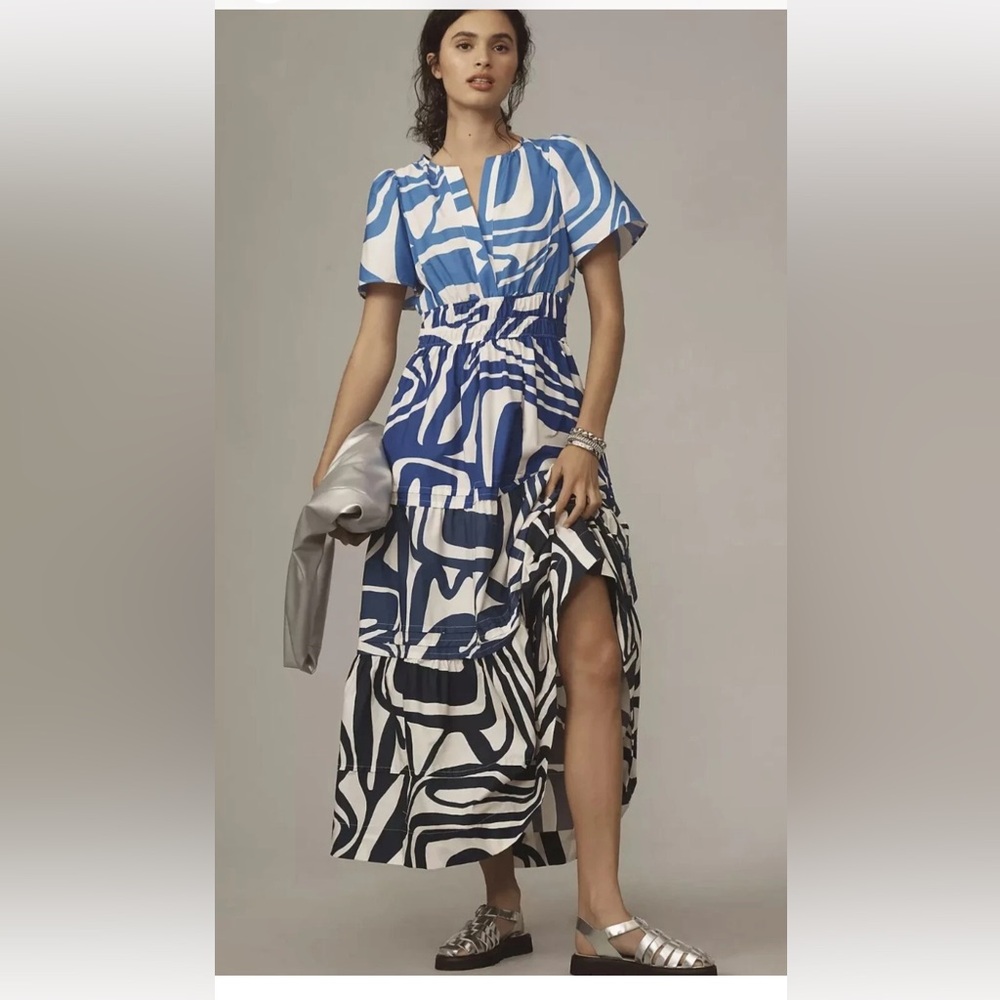 Anthropologie Somerset Blue and White Maxi Sundress Size XL